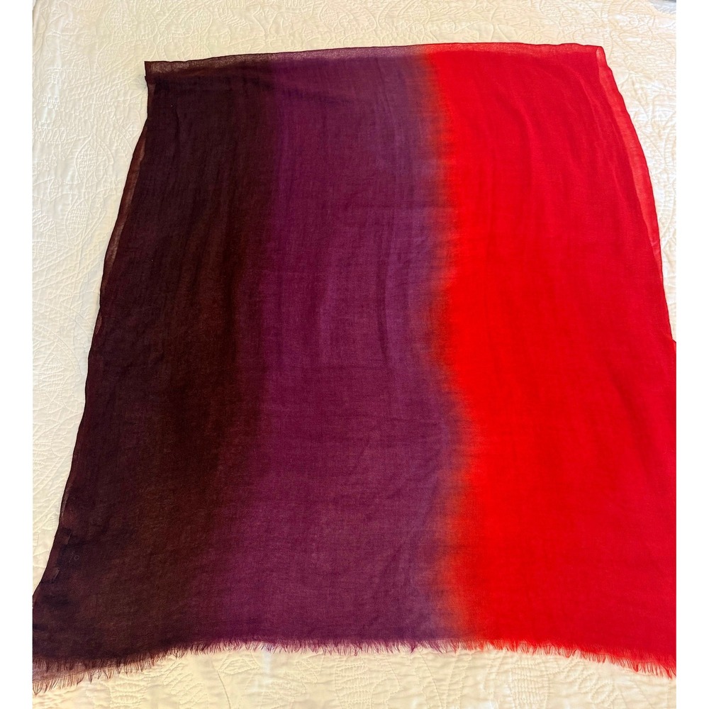Peruvian Connection Wool Silk Ombre Scarf Red Burgundy Purple Fringe Wrap Shawl - Picture 3 of 6